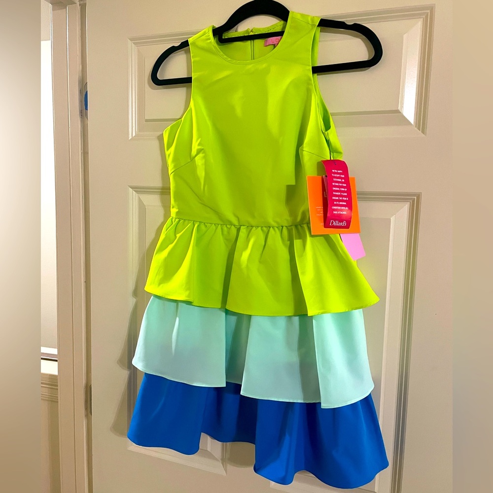 LDT Neon Dress 0 Layered Tiered Ruffled Skirt